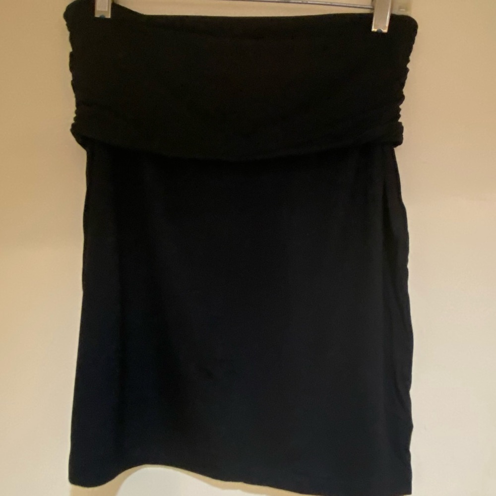 Black bodycon skirt fold over top gathered and sides